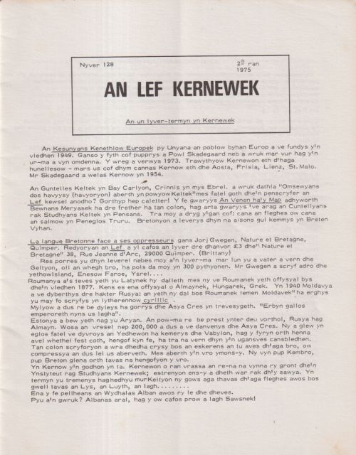 An Lef  - An un lyvertermyn kerwenek 128 Various contributors 