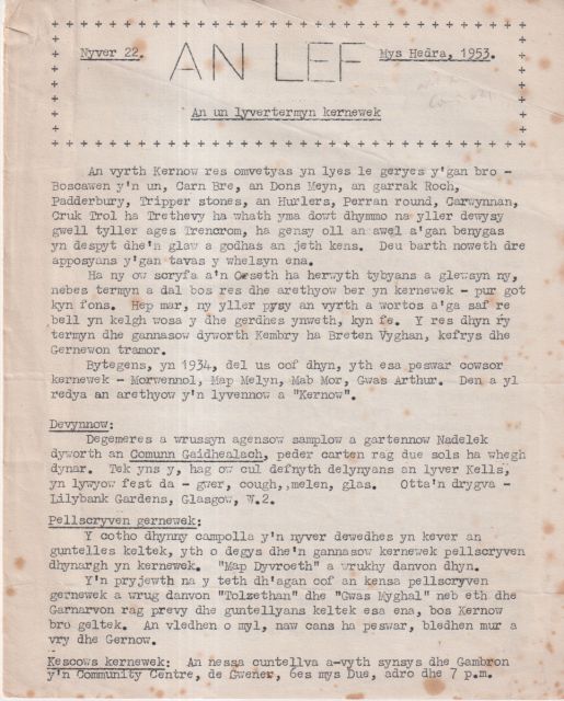 An Lef  - An un lyvertermyn kerwenek 22 Various contributors 