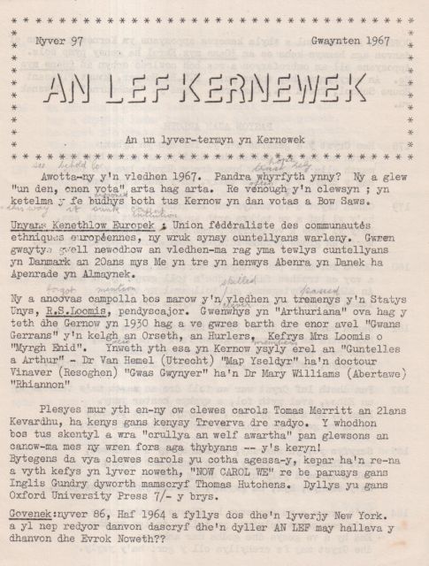 An Lef  - An un lyvertermyn kerwenek 97 Various contributors 